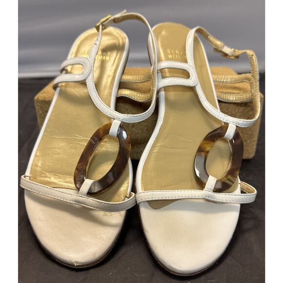 Stuart Weitzman White Tortoise Shell Patent Leather Sandals Women’s 6.5 Shoes - Picture 4 of 15